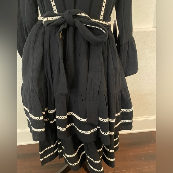 Scoop Women's 3/4 Sleeve Lace Detail Tiered Mini Dress - Picture 6 of 9